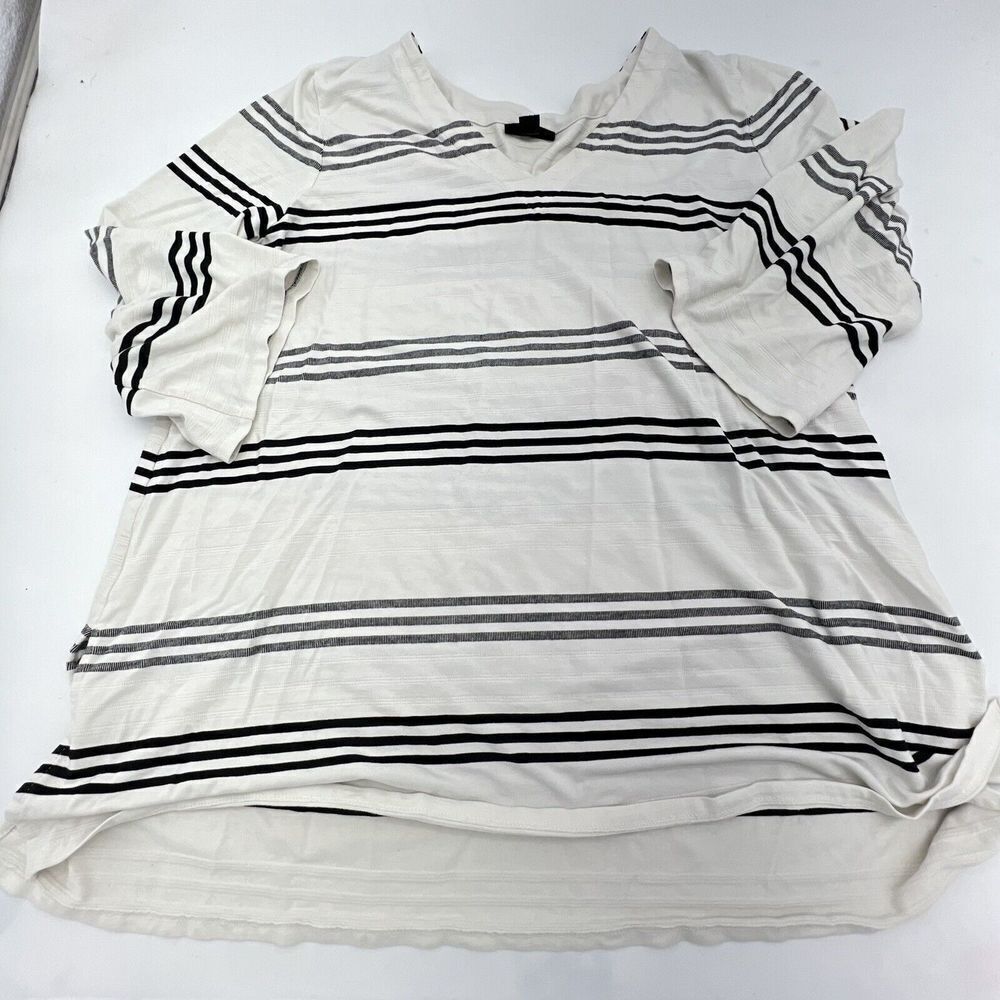 J. Jill Wearever Collection Womens Shirt Large Stripe 3/4 Sleeve White